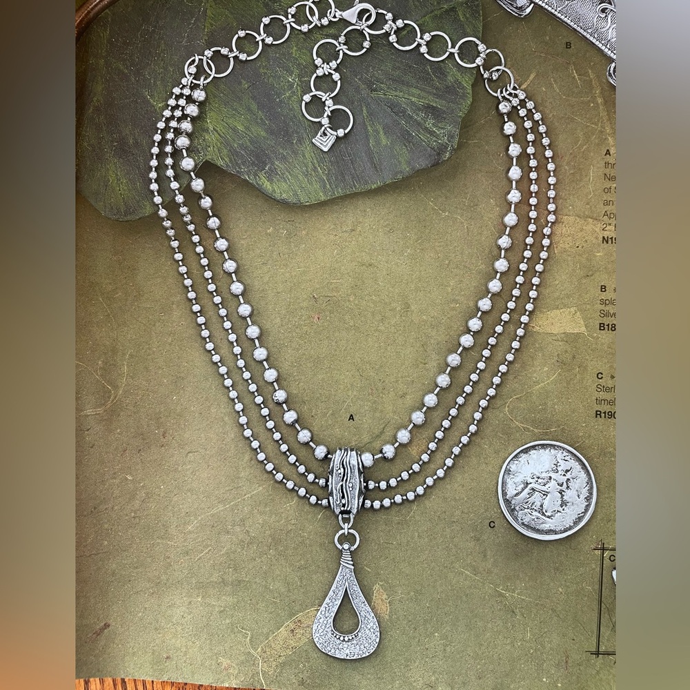 Silpada N1900 oxidized sterling silver 3-strand necklace 16.5-18.5", dramatic